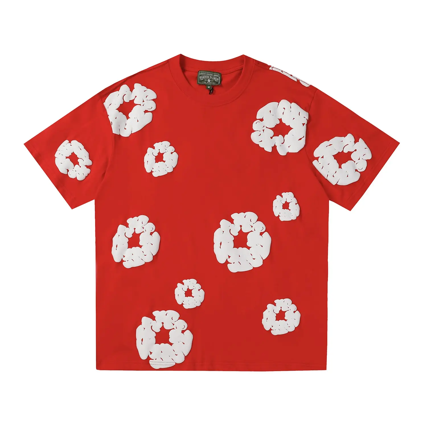 Denim tea Red men's women's t shirt for men man's clothing heavyweight streetwear cotton graphic vintage puff print t-shirt