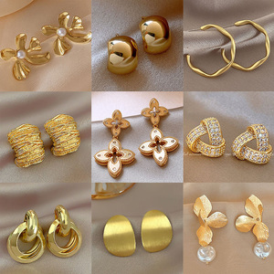 Golden Rhodium Plated Geometric Slim Elegant Brass <strong>Zinc</strong> Alloy Retro Niche Ear Stud Earrings - Product Image 3