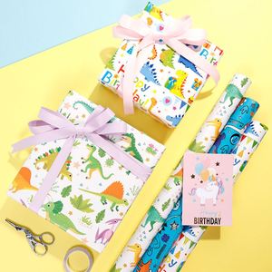 Vente en gros de haute qualité 80g 43*300cm papier d'emballage de dinosaure d'anniversaire papier d'emballage cadeau - Product Image 1