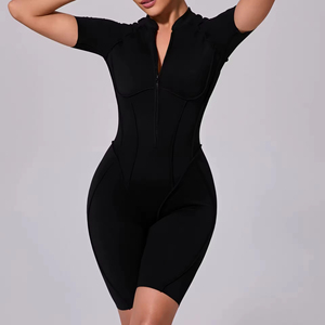 Combinaison de sport respirante pour femme avec fermeture éclair sur le devant et design de coupe tridimensionnelle pour le yoga - Product Image 6