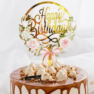 Wholesale custom customized wedding New Design Happy Anniversary Birthday Cake Designs acrylic Vertical Gold Cake Topper