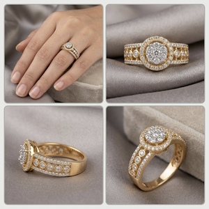 Anillo de Halo de Diamantes de Corte Redondo en Oro Amarillo de 10 Quilates, Joyería Elegante para Compromiso y Boda, Regalo para Novia - Product Image 2