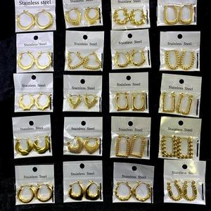 Pendientes de Aro de Acero Inoxidable Martillado Geométrico Irregular, Chapados en Oro de 18K, Simples y Versátiles para Mujer, Gran Venta Transfronteriza - Product Image 1