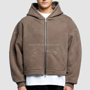 Streetwear Vintage Sunfaded Sweat à capuche zippé Logo personnalisé 100% Coton vierge Washed Hoodie Hiver Surdimensionné Boxy Double Zip Hoodie - Product Image 2