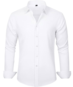 Camicia Formale <span class=keywords><strong>da</strong></span> <span class=keywords><strong>Uomo</strong></span> in Poliestere Elasticizzato a Quattro Vie, Tinta in Filo, Resistente, con Perline, Maniche Lunghe, Non Stiro, XL, Bianca - Product Image 1