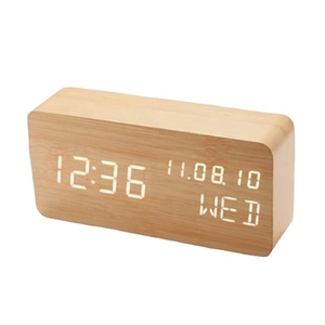 Wooden LED Digital Alarm <strong>Clock</strong> with Temperature Date Display, <strong>Bedside</strong> Table <strong>Clock</strong> for Office Bedroom - Product Image 1