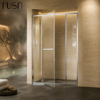 Partisi Kamar Mandi FUSA Shower Screen 1 Pintu Pivot 2 Panel Tetap Kaca Tempered 8mm Penyesuaian 5mm Rangka Baja Tahan Karat 304