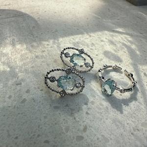 Juego de Anillo y Aretes de Plata de Ley S925 con Encaje de Diamantes Azules Vintage, Estilo Medieval del Danubio, Joyería de Moda Nicho - Product Image 1