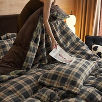 Parure de lit d'hiver douce à motif géométrique 4 pièces, ensemble de housse de couette en flanelle chaude et épaisse