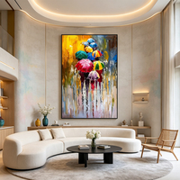 Vente en gros personnalisable tableau sur toile abstrait rue pluvieuse, art mural avec parapluies colorés pour décoration maison