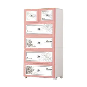 5-LAYER FLOWER printing baby cabinet plastic stackable drawer in living room for baby toys and clothes