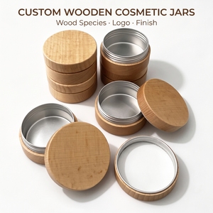 Tarro de madera personalizado WeWood de Vietnam con logo, recipiente de crema con revestimiento interior de aluminio y carcasa de madera natural, caja para bálsamo, ungüento o pomada. - Product Image 1