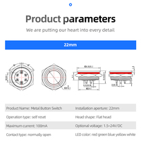 Interrupteur à bouton métallique étanche en acier inoxydable de 22mm avec anneau LED pour ascenseur IP67