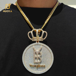 Pendentif NUOYA Iced Out, bijoux hip-hop, nom personnalisé, pendentif rond entièrement serti de CZ, pendentif lettre diamant scintillant - Product Image 6
