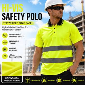 Polo ad Alta Visibilità a Maniche Corte Verde Fluorescente Traspirante ad Asciugatura Rapida per Edilizia e Lavori Estivi all'Aperto - Product Image 2