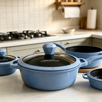 Set Peralatan Masak Anti Lengket Aluminium Pola Berlian 16 PCS, Panci dan Wajan Induksi dengan Peralatan Dapur