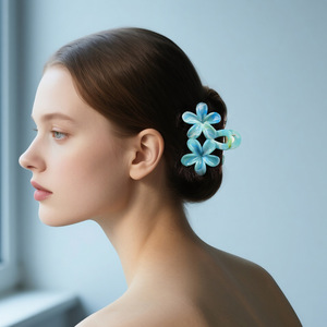 Women's <b>Sweet</b> Double <b>Flower</b> Gradient Plastic Hair Claw Clips Set Elegant Feminine Environmental Friendly Wedding Hair - Product Image 2