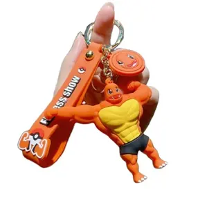 Grappige Dieren Sleutelhanger Fitness Action Figure Sleutelhanger Muscle Man Charmander Bag Hanger