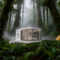 Capsule spatiale extérieure, mini-maison préfabriquée modulaire avec mur en verre pour hôtel écologique et logement de vacances