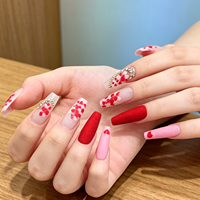 Kit de 24 faux ongles réutilisables, forme cercueil, avec paillettes et strass, longs ongles à presser pour femmes, cadeau pour la Saint-Valentin, matériau PMMA