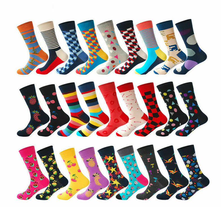 Custom New Arrivals High Quality Cotton Colorful Striped Plaid Diamond Cherry Dress Happy Men Socks