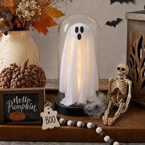 FestalMart Ghost In Glass Cloche, décoration d'Halloween, éclairage LED, alimenté par piles, blanc, 4,3 x 4,3 x 8,3 pouces - Product Image 5