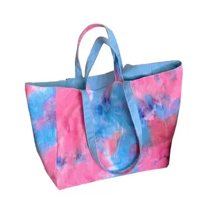 Customize logo inside canvas material women ladies shopping bags tie dye corduroy tote bag