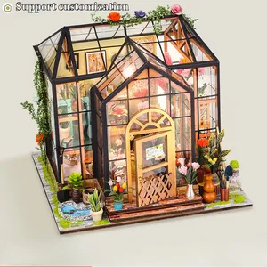 Custom 3D Wooden Puzzle Craft Toys DIY Miniature House Home Decoration Wooden Miniature Dollhouse Kit For Girls