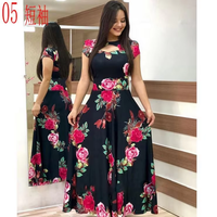 Robe d'été pour femmes, imprimé floral, robe longue décontractée à manches courtes, col creux, taille plus, robe maxi décontractée
