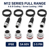Connecteur circulaire étanche M12 à 2, 3, 4, 5 broches, IP68, à visser, en métal, mâle/femelle, pour montage sur panneau, pour équipement d'automatisation