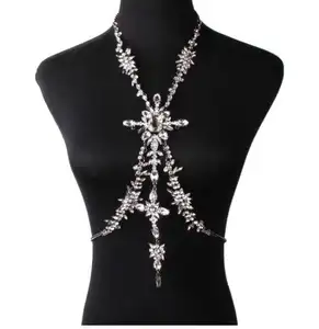 Dvacaman New Sexy Design Luxury Full Crystal Body Chain Fashion Maxi Waist Chain Necklace Jewelry For Women Statement Necklace