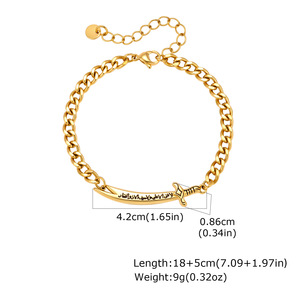 Bracciale Tennis alla Moda con Design Spada <span class=keywords><strong>Zulfiqar</strong></span>, Stile Europeo e Americano, in Acciaio Inossidabile Placcato Oro 18K per Uomo - Product Image 6