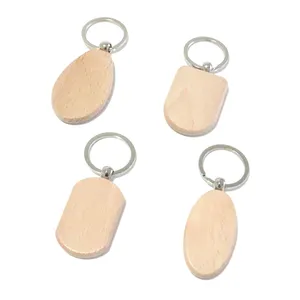 Custom Logo Wholesale Sublimation Wood Cute Logo Accessories Key Chain Blank Wooden Keychain With Leather For Business Gift