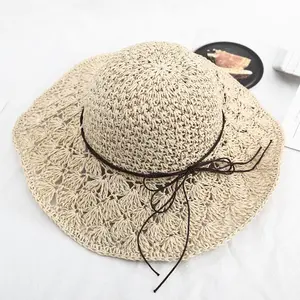 새로운 모자 여성 여름 해변 태양 모자 밀짚 직조 선 스크린 태양 큰 테두리 접는 밀짚 모자 제조 업체 도매