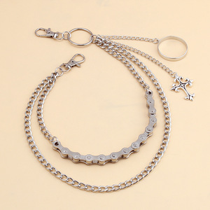 yueliCross Double Layer Trouser <b>Chain</b> Tibetan Silver Punk Waist <b>Chain</b> For <b>Men</b> Hip Hop Fashion Daily Wear - Product Image 2