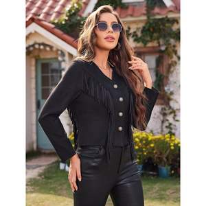 เสื้อแจ็คเก็ตหนังกลับเทียมทรงครอปสำหรับผู้หญิง รุ่นคัสตอม 2026 แขนยาว คอวี แฟชั่นฤดูใบไม้ร่วง - Product Image 4