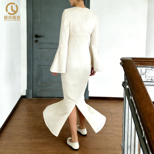 <strong>Clothing</strong> Factory's Elegant Casual XS Maxi Dress Eco-Friendly Button New Fitted V-Neck Natural Slits Custom Wholesale Washable - Product Image 3