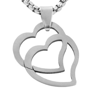 Collier avec pendentif en forme de cœur creux en acier inoxydable pour homme, cadeau à thème géométrique rétro 120128 - Product Image 1