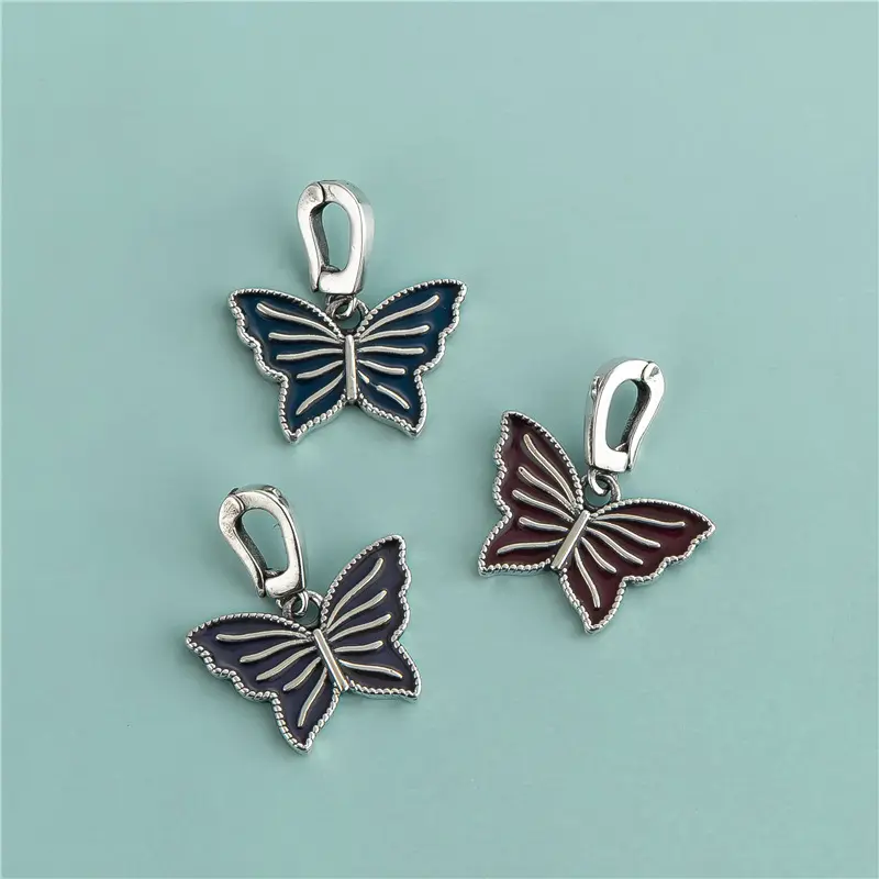 Wholesale 925 Sterling Silver Cute Large Butterfly Pendant Colorful Enamel Butterfly Charm For Bracelet Necklace Jewelry Making