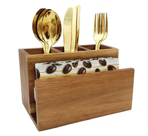 Décor de cuisine rustique porte-serviettes en bois organisateur de couverts avec porte-ustensiles à 3 compartiments