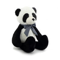 Neuer Schwarz-Weißer Sitzender Panda Weiche Niedliche Kuschelpuppe mit Kariertem Halstuch Geburtstags- und Weihnachtsgeschenke Panda Plüschtier