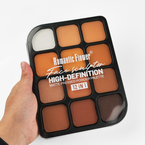 Palette de poudre pressée mate haute définition à 12 couleurs, fleurs romantiques, <span class=keywords><strong>kit</strong></span> de maquillage pour sculpter le visage, contour et surligneur - Product Image 2