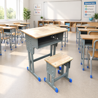 Vente directe d'usine, mobilier scolaire personnalisé pour les écoles primaires et secondaires, ensemble de bureau et de chaise en bois massif durable avec hauteur réglable