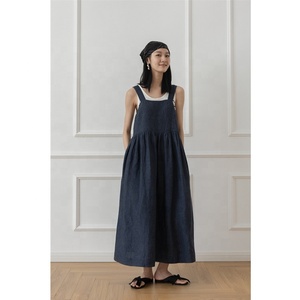 Abito bretelle a pieghe larghe in lino senza maniche <span class=keywords><strong>con</strong></span> gonna ecologica estiva - Product Image 4