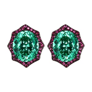 Vintage Jewelry Eco-friendly Copper <b>Black</b> Gold Plated 10*12mm Multicolor Zircon Colorful Stone Classic <b>Stud</b> <b>Earrings</b> - Product Image 2