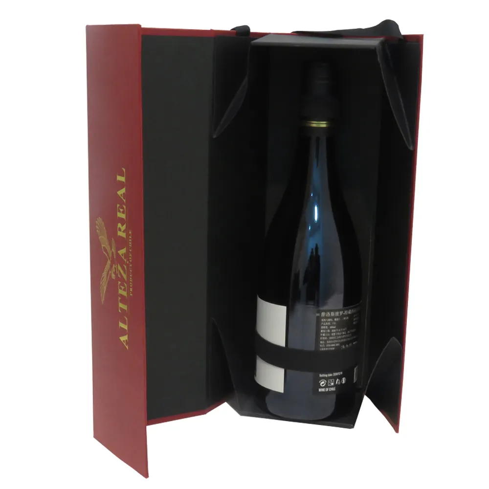 Custom Rigid Cardboard Liquor Packaging Champagne Whisky Bottles Folding Paper Gift Box For Wine