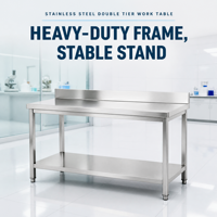 Table de travail commerciale en acier inoxydable avec dossier, finition brossée mate, modulaire, extensible, pieds réglables en hauteur, pour cuisine