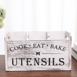 Boîte à couverts en bois rustique à 3 compartiments, support pour ustensiles de cuisine, rangement pour fourchettes, cuillères, spatules - Product Image 3