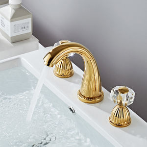 Robinet de salle de bain fendu en cristal doré à 3 trous en cuivre pour lavabo <span class=keywords><strong>sous</strong></span> le comptoir, robinet d'<span class=keywords><strong>eau</strong></span> froide et <span class=keywords><strong>chaude</strong></span> CF96 - Product Image 2