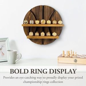 Wooden Ring Storage Rack Circular <b>Wall</b> <b>Mounted</b> 2 Tier Display <b>Shelf</b> For Commemorative Coins Medals Home Decor - Product Image 3